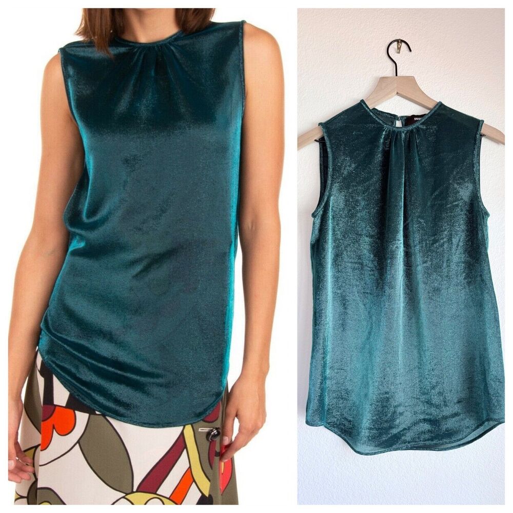 DSQUARED2 NWT Teal Green Silk-Blend Sleeveless Top Blouse IT38 US2 XS (Defects)
